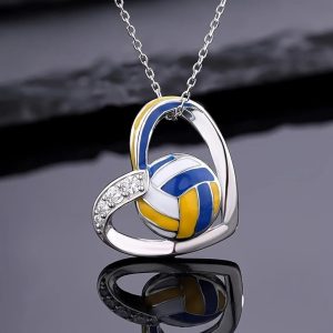 Silvery Volleyball Heart Pendant Necklace