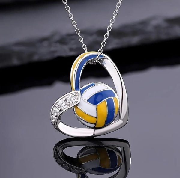 Silvery Volleyball Heart Pendant Necklace