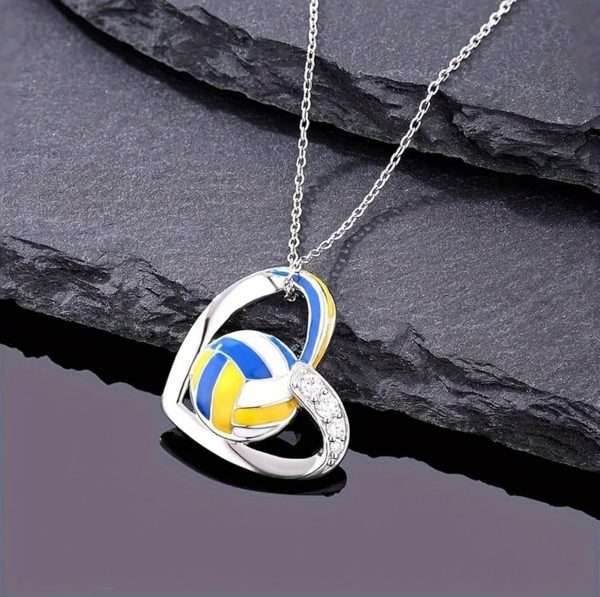 Silvery Volleyball Heart Pendant Necklace - Image 6