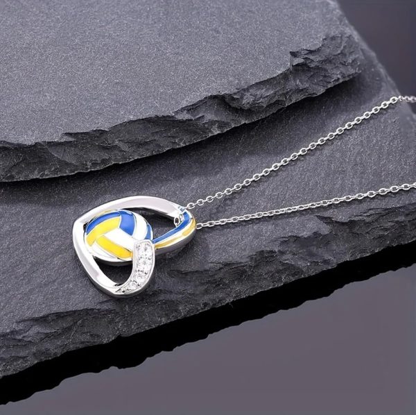 Silvery Volleyball Heart Pendant Necklace - Image 5