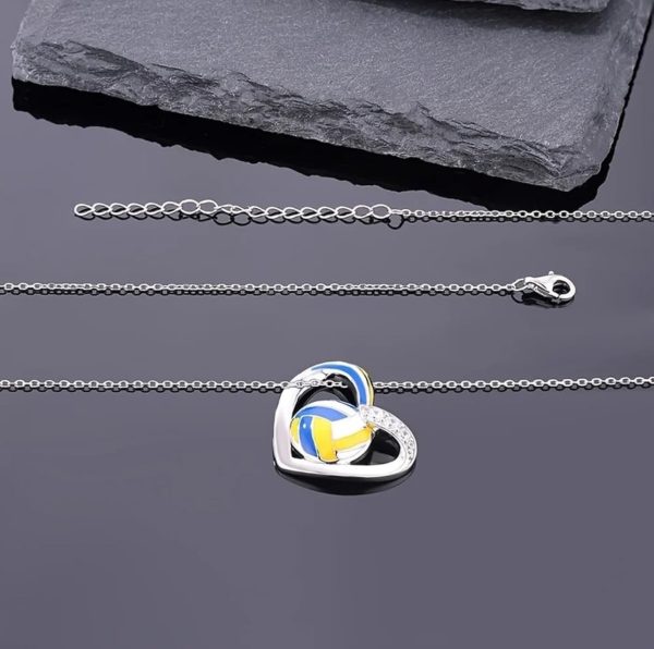 Silvery Volleyball Heart Pendant Necklace - Image 3