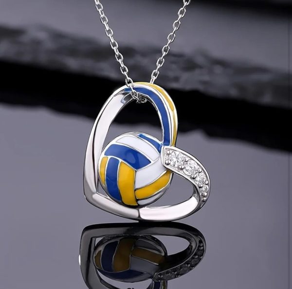 Silvery Volleyball Heart Pendant Necklace - Image 2